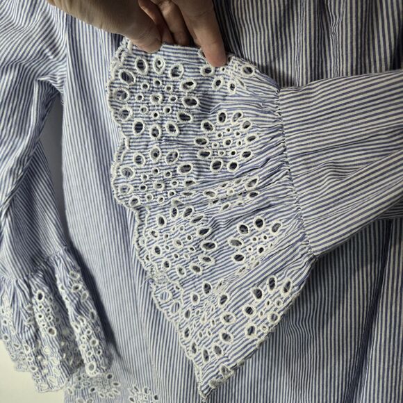 Beach Lunch Lounge Striped Cotton Off Shoulder Blouse Small - Picture 3 of 6